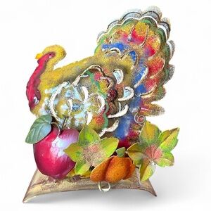 Turkey tea light holder, painted metal, most likely vintage and handmade